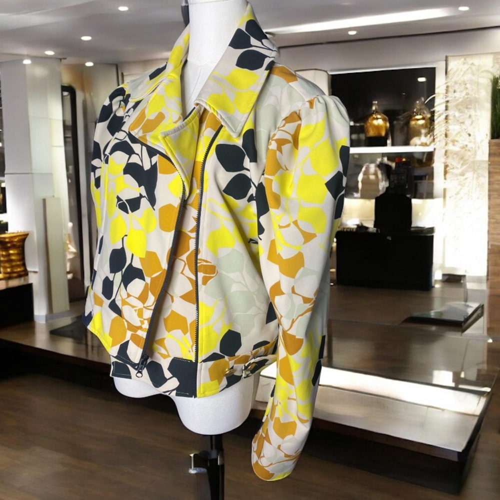 Petit Pois by Viviana G Abstract Floral Print Biker Jacket Size L